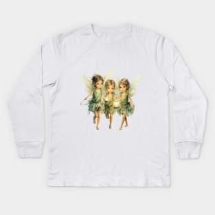 Green Fairies with Lanterns Kids Long Sleeve T-Shirt